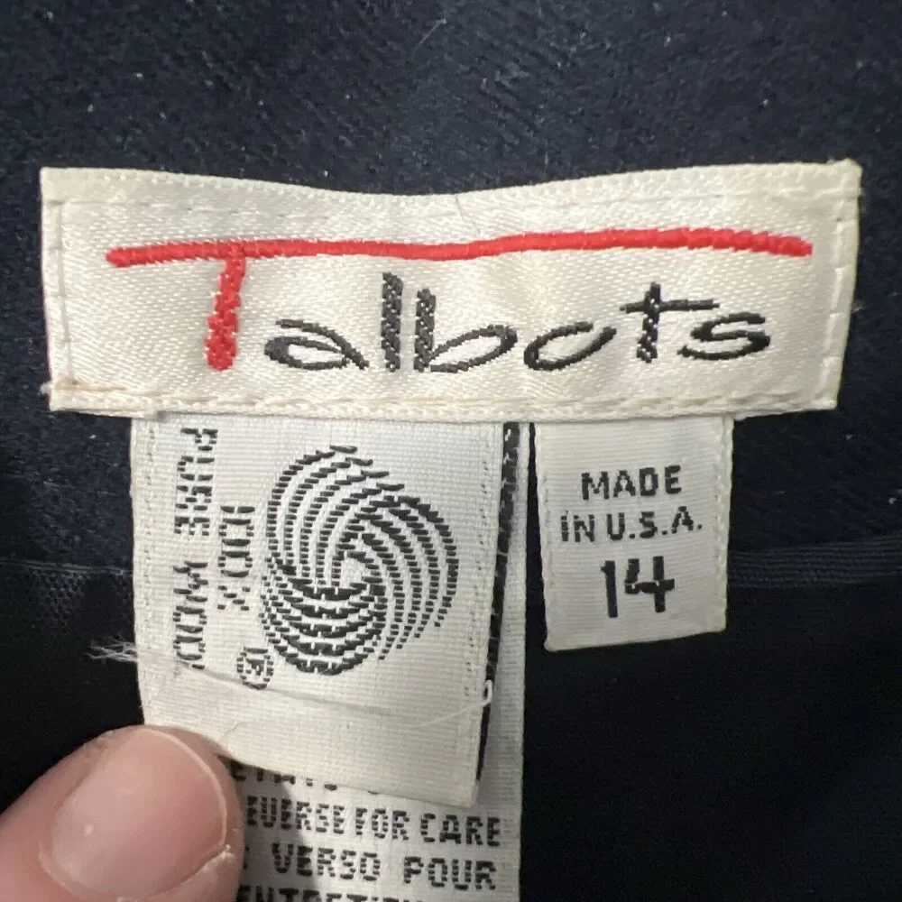 Talbots Vintage 80s Womens 14 100% Worsted Wool Lined USA Made Pants Skirt Navy - Picture 9 of 12